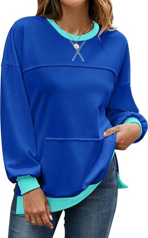 BMJL Women's Oversized Sweatshirts Casual Crewneck Pullover Hoodies Color Block Reverse Seam Y2K Fall Shirts in Kuwait