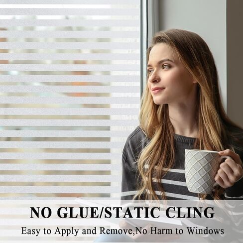 Privacy Window Film No Glue Window Cling Static Cling Glass Door Film Strips Frosted Sliding Window Covering Stickers Tints for Home Office,17.5 inches by 78.7 inches in Kuwait