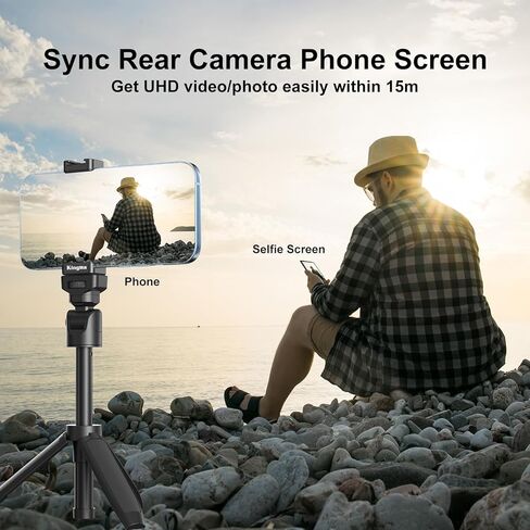 شاشة مراقبة سيلفي للهاتف من King Ma 4K، شاشة سلكية صغيرة لكاميرا iPhone الخلفية مع مشبك هاتف مغناطيسي وجهاز تحكم عن بعد بلوتوث لVlog Live Stream TikTok (لا يدعم تسجيل 4K بمعدل 60 إطارًا في الثانية) in Kuwait