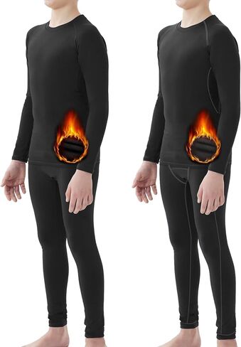 HOPLYNN Youth Boys 2 Set Thermal Underwear Compression Leggings and Shirts Long Johns, Kids Fleece Warm Lined Base Layer in Saudi Arabia