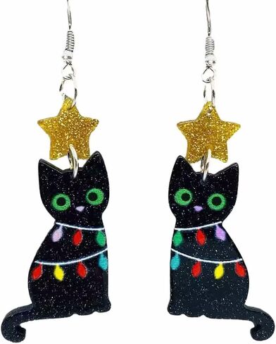 Christmas Animal Earrings for Women Cute Cute Lazy Sloth Black Cat Earrings Dangle Spooky Earrings Acrylic Light Earrings Fun Christmas Jewelry Gifts in Kuwait