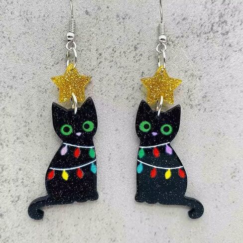Christmas Animal Earrings for Women Cute Cute Lazy Sloth Black Cat Earrings Dangle Spooky Earrings Acrylic Light Earrings Fun Christmas Jewelry Gifts in Kuwait