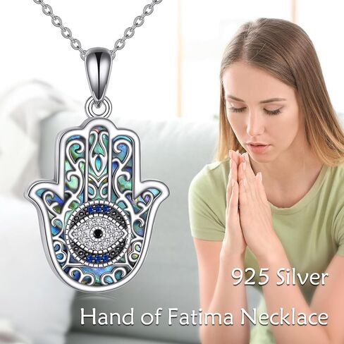YFN Evil Eye Necklace Evil Eye Hamsa Hand of Fatima Necklace 925 Sterling Silver White Blue CZ Third Eye Necklace Hamsa Hand Jewelry Gifts for Women Men 20" in Kuwait
