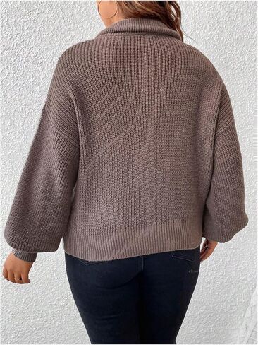 MakeMeChic Women's Plus Size Sweater Half Zip Long Sleeve Drop Shoulder Knitted Pullovers Top in Saudi Arabia