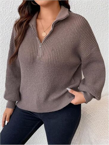 MakeMeChic Women's Plus Size Sweater Half Zip Long Sleeve Drop Shoulder Knitted Pullovers Top in Saudi Arabia