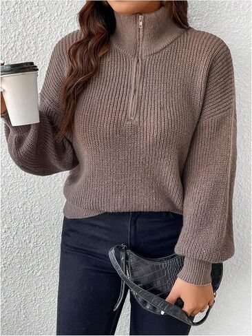 MakeMeChic Women's Plus Size Sweater Half Zip Long Sleeve Drop Shoulder Knitted Pullovers Top in Saudi Arabia
