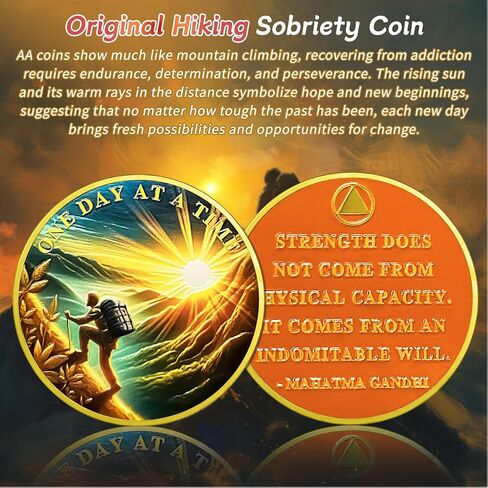 Gold Recovery Sunlight Sobriety Coin - Reborn from Dark NA AA Coins - Serenity Prayer AA Chips and Medallions - NA HA AA Living Clean Narcotics Alcoholics Anonymous Gifts for Men Women in Saudi Arabia