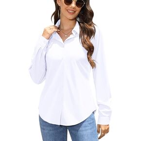 Womens Dress Shirts Regular Fit Long Sleeve Stretch Work Shirt Button Down Shirt Classic Collared Tops Stretchy