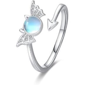 Moonstone Ring 925 Sterling Silver Angel Devil Ring Cute Adjustable Ring Jewelry Gift for Women