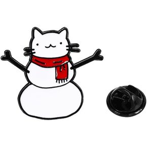 Christmas Snowman Brooch Pin for Women Enamel White Cat Brooches Spur Lapel Pins Red Scarf Decoration Suit Collar Dress Accessories Jewelry Gift for Xmas Eve Halloween
