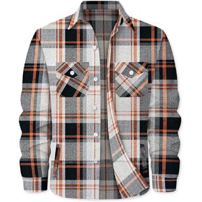 Cromoncent Men's Long Sleeve Thick Flannel Shirt Button Down Plaid Heavyweight Jacket
