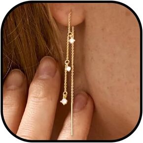 Threader Earrings for Women Dainty Gold Chain Earrings Long Dangle Earrings Trendy Rhinestone CZ Jewelry Christmas Gifts