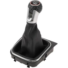 6 Speed Manual Gear Shifter Knob with Cover for VW Golf 5 MK5 GTI GTD 2004-2009 Plastic Faux Leather Gearbox Stick Shifter Lever Knob Black Red