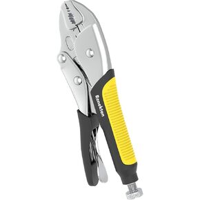 Renekton 7-Inch Locking Pliers, Premium Cr-V Construction, Curved Jaw Locking Pliers with Wire Cutter, Fit for Clamping Twisting Welding, Two-Color TPR Handle