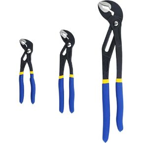 3pcs Water Pump Pliers Set, V-jaw Pliers 7-inch 10-inch 16-inch Adjustable Groove Joint Pliers Set Push Button Quick Release Plumbing Pliers (Blue)