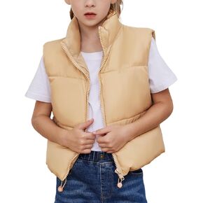 Gihuo Girls Winter Puffer Vest Lightweight Water-Resistant Quilted Vests Cropped Warm Kids Sleeveless Jacket Outerwear