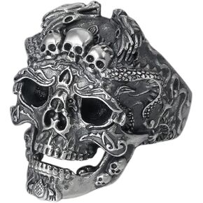 Skull Head Ring For Men, Vintage Silver Black Cool Gothic Death Skull Ring, Vintage Adjustable Vintage Adjustable Ring Christmas Skull Ring Jewelry Gifts for Women Men