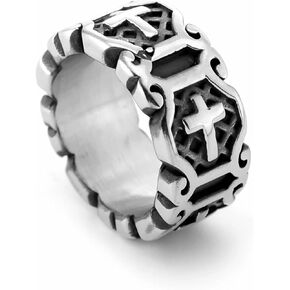 STARCHENIE Mens Cross Rings Stainless Steel Vintage Christian Religious Band Ring for Men Size 7-12