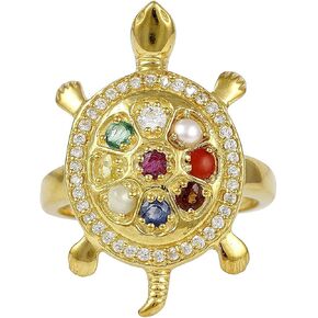 Certified Original Navratna birthstone Best Of Luck Gold Plated Tortoise Adjustable Ring/stone ring/promise ring/gift ring for Men Or Women's