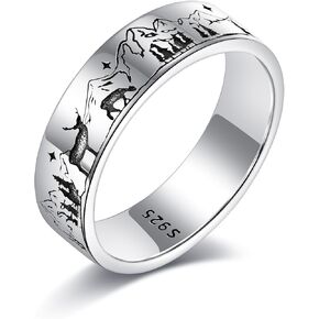 Mountain Ring 925 Sterling Silver Mountain And Animal Inspirational Ring for Women Men Climber Lovers Friends