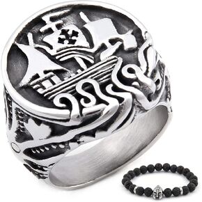 BAVIPOWER Viking Ship Stainless Steel Ring Octopus Patterned Accessory US Size 7-13 Jewel for Mens Womens