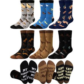 Eurzom 6 Pairs Novelty Horses Socks for Men Funny Horse Gifts Holiday Crew Dress Socks Western Cowboy Riding Gift for Horse Riding Lovers Equestrian Derby Horse Party