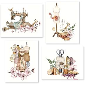 Boho Wall Art Canvas Prints Sewing Machine Room Wall Decor Anime Art Posters,Bedroom Dorm Fashion Aesthetics Decorartios Set of 4 (8x10inch,Unframed).