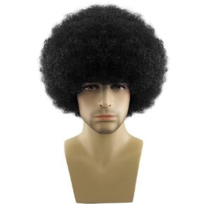 70s Afro Wig Men, Disco Afro Natural Fluffy Wig Costumes Wig Hippie Rocker Funny Cosplay Synthetic Wigs for Halloween Party(Black)