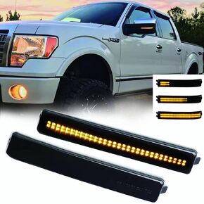 2Pcs Amber LED Dynamic Sequential Side Mirror Marker Turn Signal Lights Blinker Lamp Assembly Compatible with Ford F150 F-150 2009-2014 & Raptor SVT 2010-2014, Replace OEM Mirror Marker Lamps