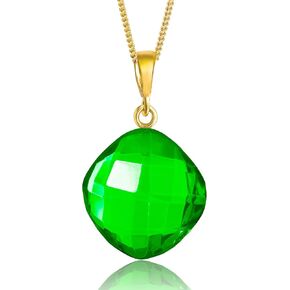 Green Amber Pendant Necklace for Women, Gold Plated Sterling Silver 925 Chain, Polished Gemstone Pendant, Dainty Womens Jewelry