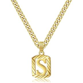 KELORIS PATH Gold Initial Necklace for Women Men, 14K Gold Plated Square Letter Pendant Charm Necklace Cuban Chain Capital Alphabets from A-Z Jewelry