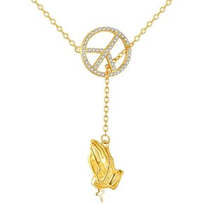 TIGER RIDER Peace Sign Necklace Sterling Silver Praying Hands Pendant Religion Jewelry for Women