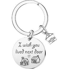 MADHAHEFU Funny Next Door Gifts Keychain Friendship Gifts for Friends Bestie Best Friend Keychain Long Distant Gifts Birthday Gifts for Friend Sister Gifts from Sister