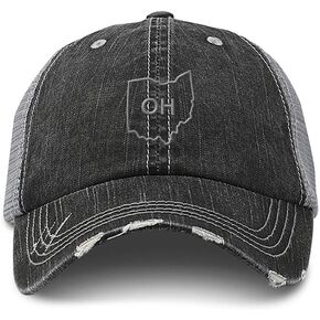 Custom Distressed Trucker Hat Ohio State Map Oh Embroidery for Men & Women