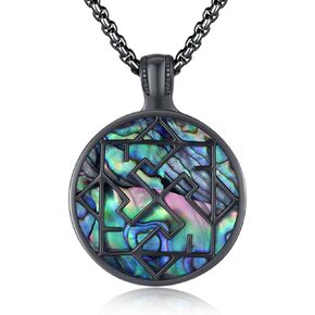 Viking Valkyrie Pendant Necklace for Men Women Sterling Silver black Viking Valkyrie Protection Necklace Abalone Shell Warrior Symbol Protection Jewelry birthday