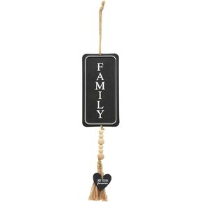 Farmhouse Metal Sign with Sayings- Friends and Family Welcome, Small Hanging Decor with Wood Bead Accent, Twine, Tassel and Wood Heart