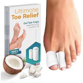 Soft Gel Toe Cap with Coconut Oil Extract - 6 Pack Small Toe Protectors for Women & Men, Cushioning Toe Sleeves to Provide Relief from Missing/Ingrown Toenails, Corns, Calluses, Blisters, Hammer Toes