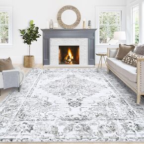 سجاد منطقة 3 × 5 لغرفة المعيشة: سجادة قابلة للغسل في الغسالة، سجادة بوهو غير قابلة للانزلاق، سجادة عتيقة مزهرة منخفضة الوبر لغرفة النوم والمطبخ وغرفة الطعام وغرفة مدخل الحمام - أزرق in Kuwait