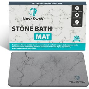 Novasway Diatomite Stone Bath Mat for Bathroom – Quick Dry, Non-Slip, Water Absorbent Shower Mat – Durable Hard Stone Mat for Bathroom Decor in Dark Grey.