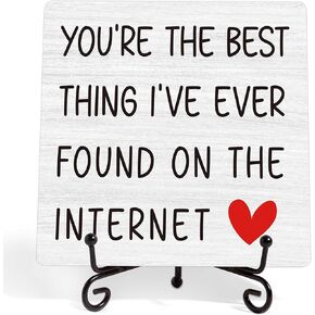 Inspirational Quotes Decor Wooden Table Sign-You're the Best Thing I've Found on the Internet, Motivational Home Office Desk Decor Wood Plaque with Stand, Gifts for Women Men Family Friend Coworker-3