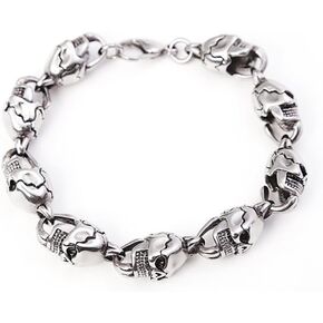 PINKPIN Stainless Steel Skull Chain Bracelet for Men and Women Goth Bracelets Punk Cool Bracelets Skull Jewelry Gifts