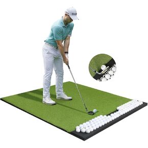 Integrated 5x4ft Golf Mat with Ball Tray, Thickening Golf Mats Practice Outdoor & Indoor, Artificial Turf Mat with 3 Tee for Hitting, Driving, Chipping, Swing, Training in Backyard, Garage or Basement