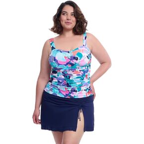 Profile by Gottex Holi Plus Size Abstract Floral Print Women’s Tankini Bathing Suit Top with Underwired Foam - Swim Essential