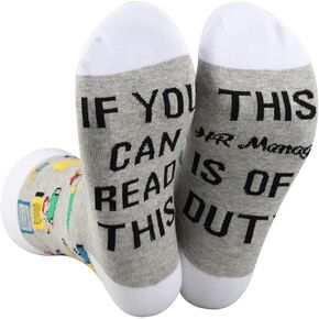 LEVLO 1 Pair Human Resource Team Gift This HR Manager is Off Duty Socks HR Graduation Christmas Crew Socks For Her or Him