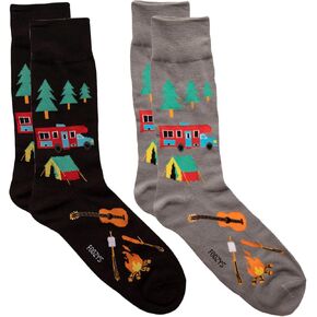Foozys Men’s Fun Outdoors Themed Novelty Crew Socks | 2 Pairs in Two Colors (Camping)