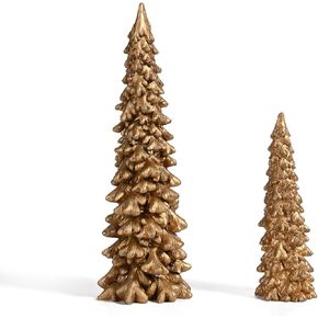 RM ROOMERS Resin Christmas Tree Figurines Clearance,2Pcs Small Gold Christmas Decorative Figurine Set, Indoor Tabletop Christmas Tree Statues for Holiday Desk Decor Centerpieces rnaments Gifts