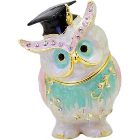 ARGENT FOREST Owl Trinket Box Owl Bird Figurines Hinged Jewelry Boxes Jewelry Ring Box Earrings Organizer Bird Decor Gifts (pink)