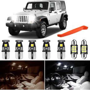 مجموعة لمبات LED الداخلية البيضاء حزمة استبدال لـ 2008 2009 2010 2011 2012 2013 2014 2015 2016 2017 2018 Jeep Wrangler JK 2-Door/4-Door Map Dome License Plate Lights + أداة تثبيت مجانية
