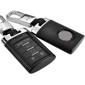 Leather Key Fob Cover w/Keychain for Cadillac ATS CTS Escalade Chevrolet Corvette C7