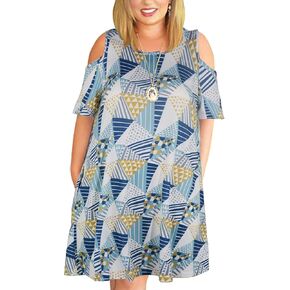 Nemidor Women's Cold Shoulder Plus Size Casual T-Shirt Stretchy Swing Dress with Pockets